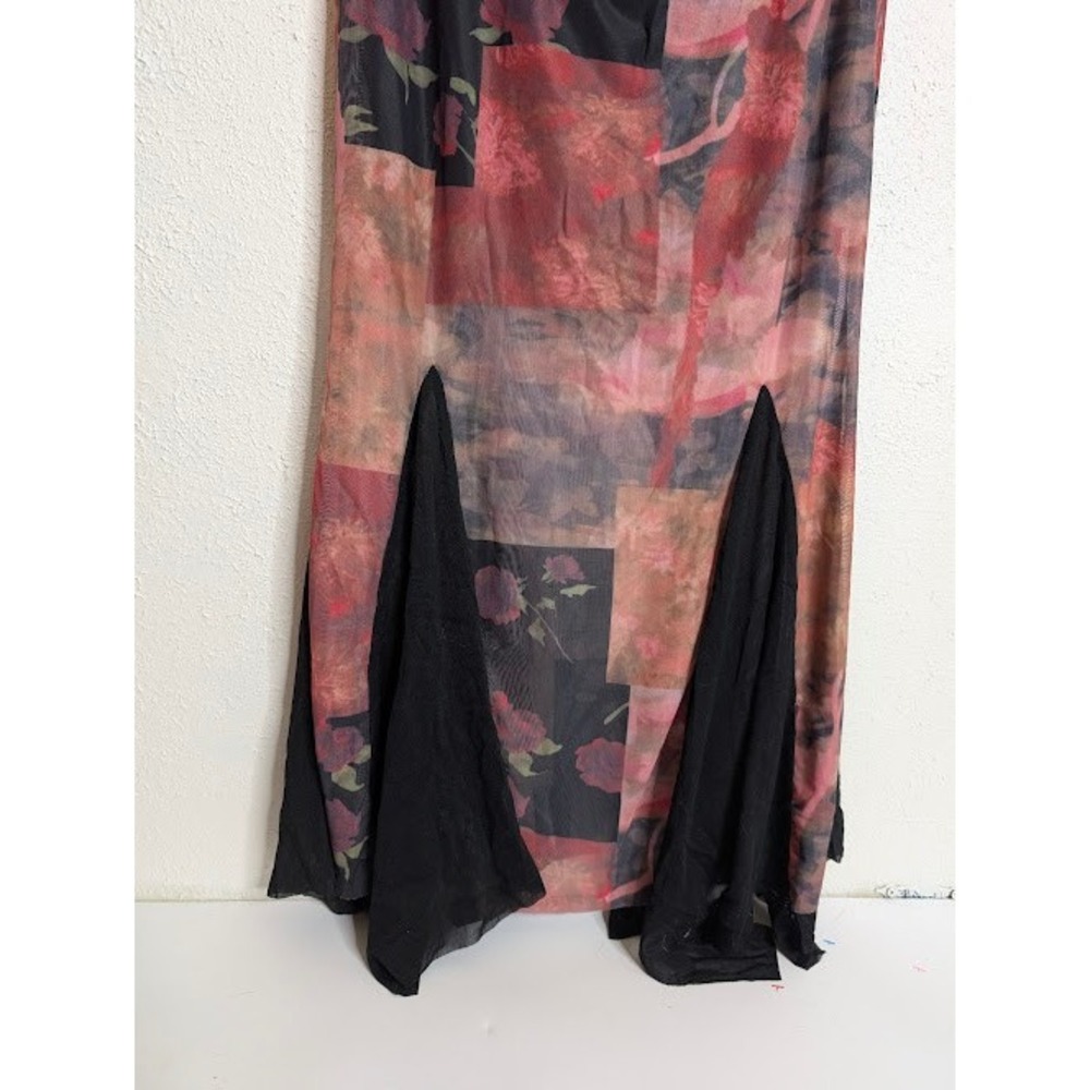 Y2K Grunge Floral Patchwork Mesh Maxi Dress Long Sleeve XL Goth Black Sheer - Picture 2 of 5
